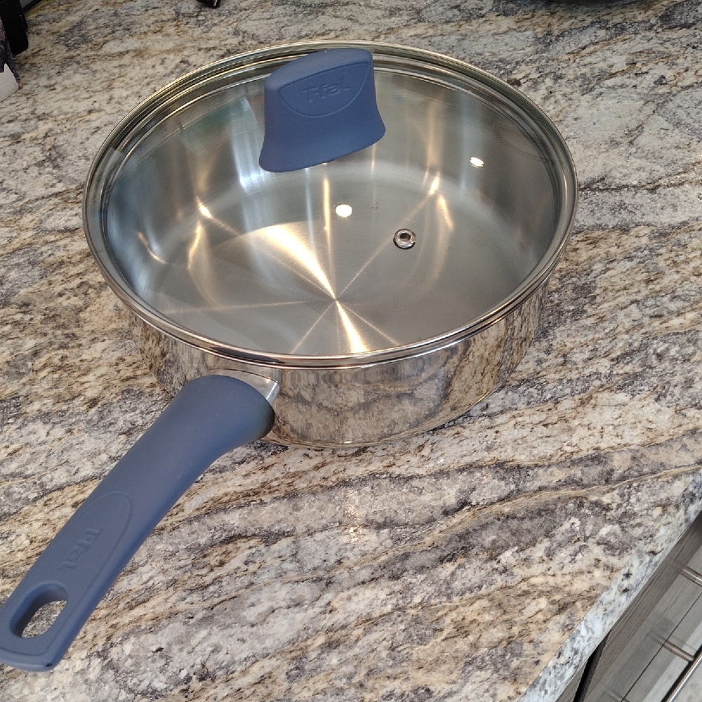 T-fal Stainless Steel Saucepan with Blue Handle